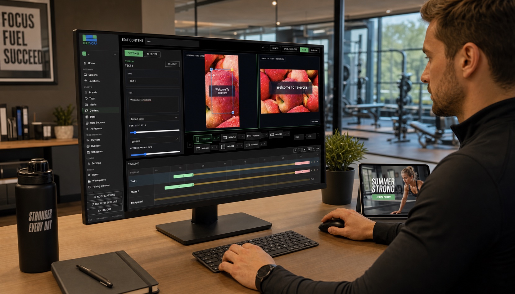 Operator creating gym content in the Televora admin dashboard