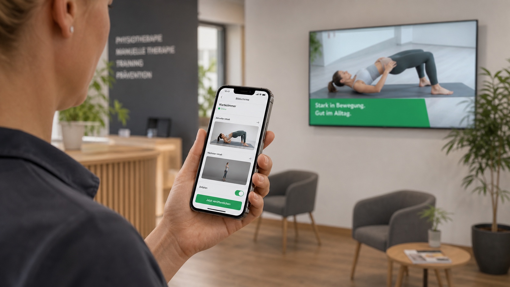 Televora screen control from a smartphone in a physiotherapy practice