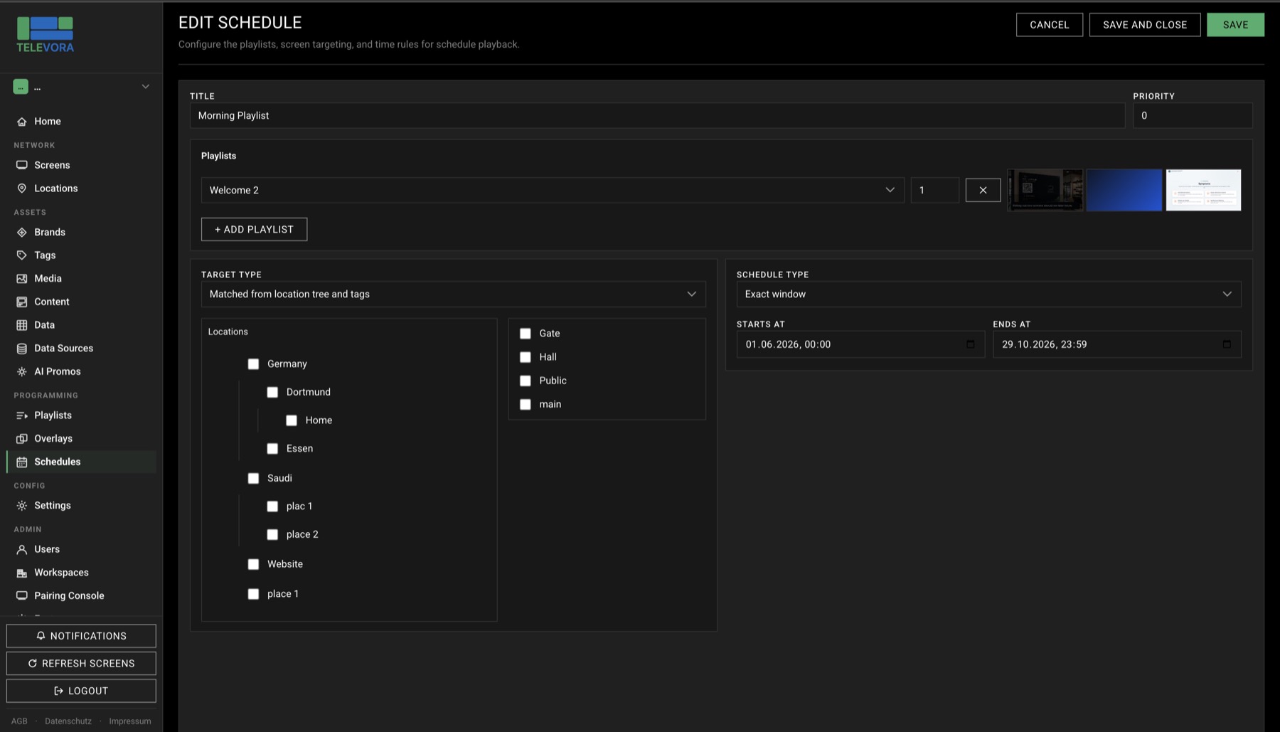 Weighted scheduling & playout — Televora Dashboard view
